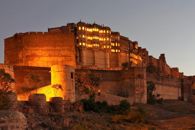Mehrangarh Fort illuminated at dusk